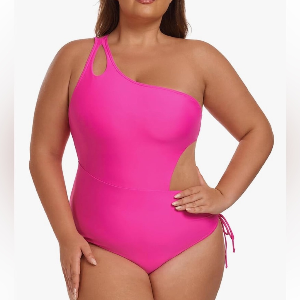 Amazon Pink One Piece Asymmetrical Swimsuit